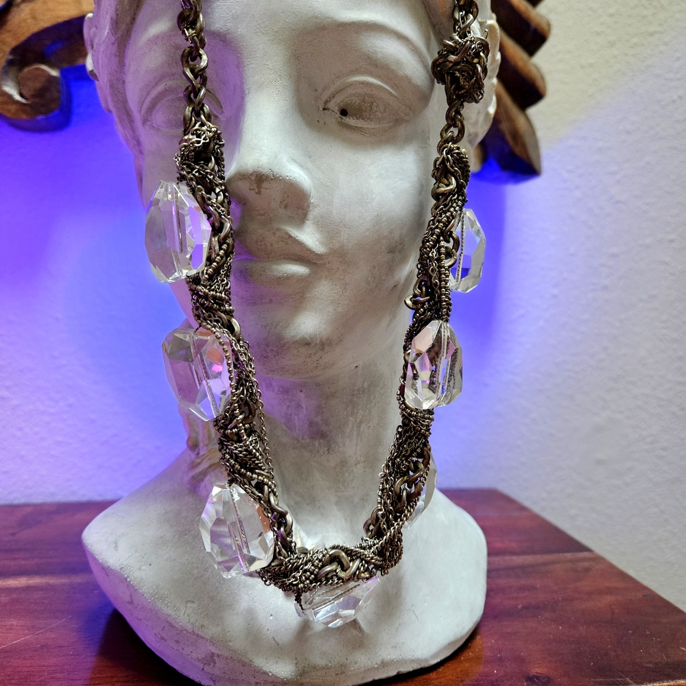 Anthropologie Silver and Crystal Statement Necklace